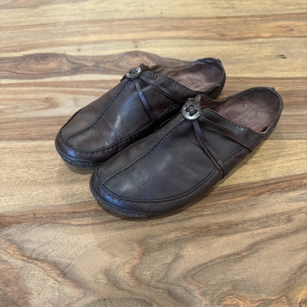 VTG!‎ Clarks Active Air Brown Leather Mules Clog Shoe Women 8M Wide Slip On - Picture 3 of 13